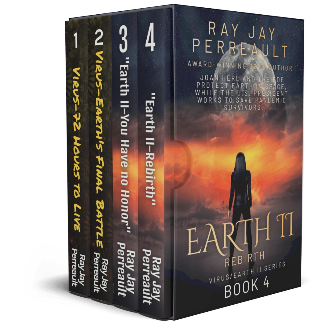Cover Boks 1-4 of the "Virus/Earth II" Series by Ray Jay Perreault